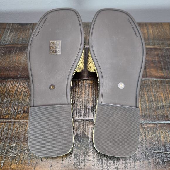 NEW Tory Burch Double T Sport Slides Womens Size 6 Sandals Flip Flops Snakeskin - Picture 9 of 12